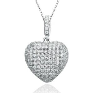 Suzy Levian Heart Pendant Necklace Women Sterling Silver Pave Cubic Zirconia 18"